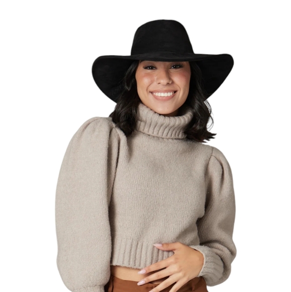 New San Diego Hat Co. FAUX Black Suede Fedora Lightweight Floppy Adjustable Hat - Picture 4 of 10